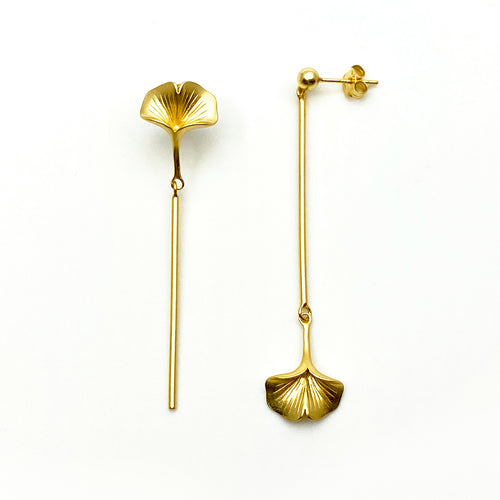 Ginkgo 18K Gold Drop Earrings