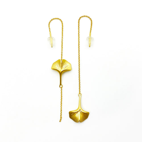 Ginkgo 18K Gold Threader Earrings