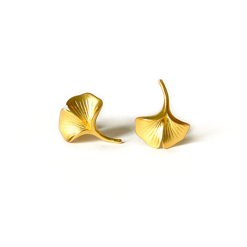 Ginkgo 18K Gold Stud Earrings
