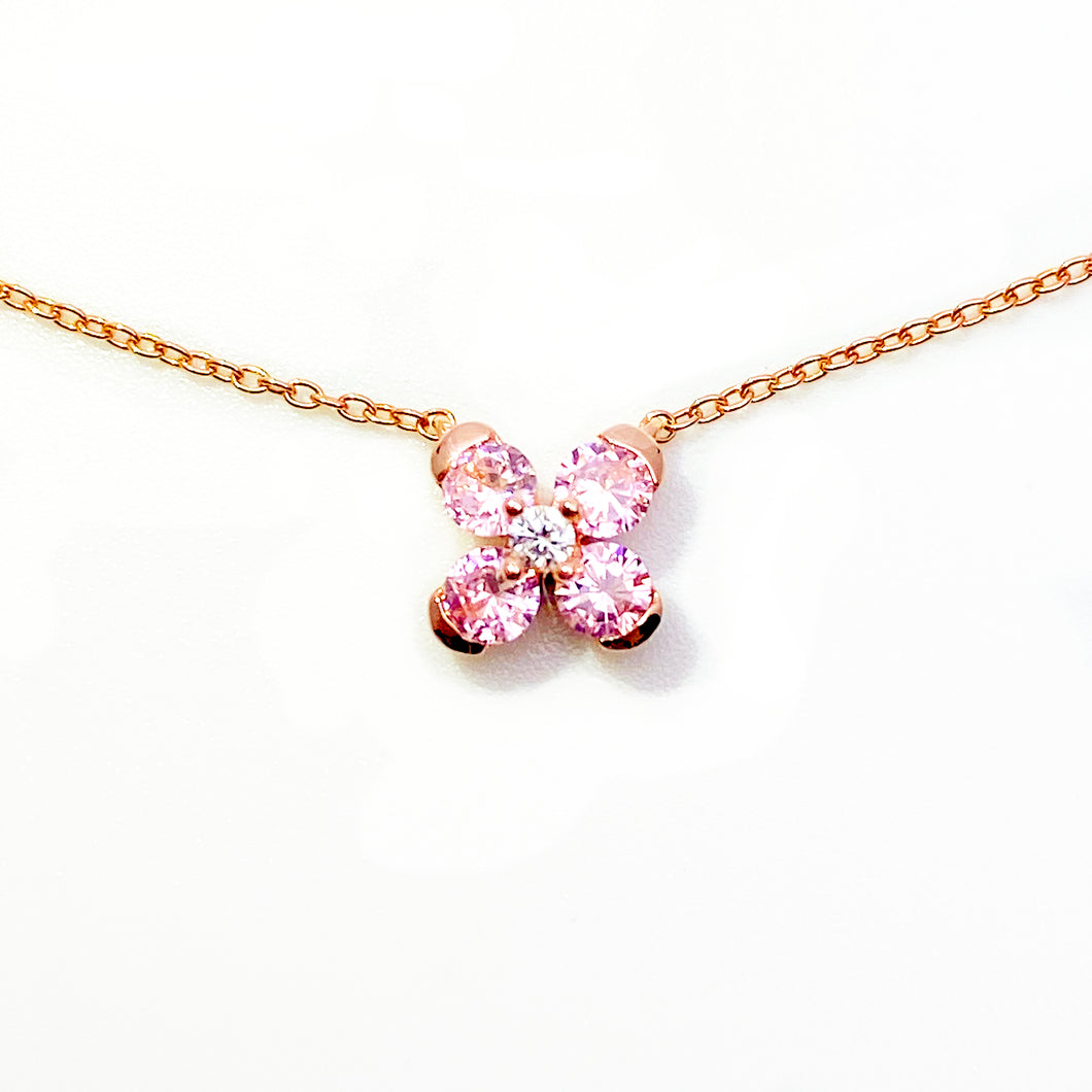 Pink Sweet Alyssum Rose Gold Necklace