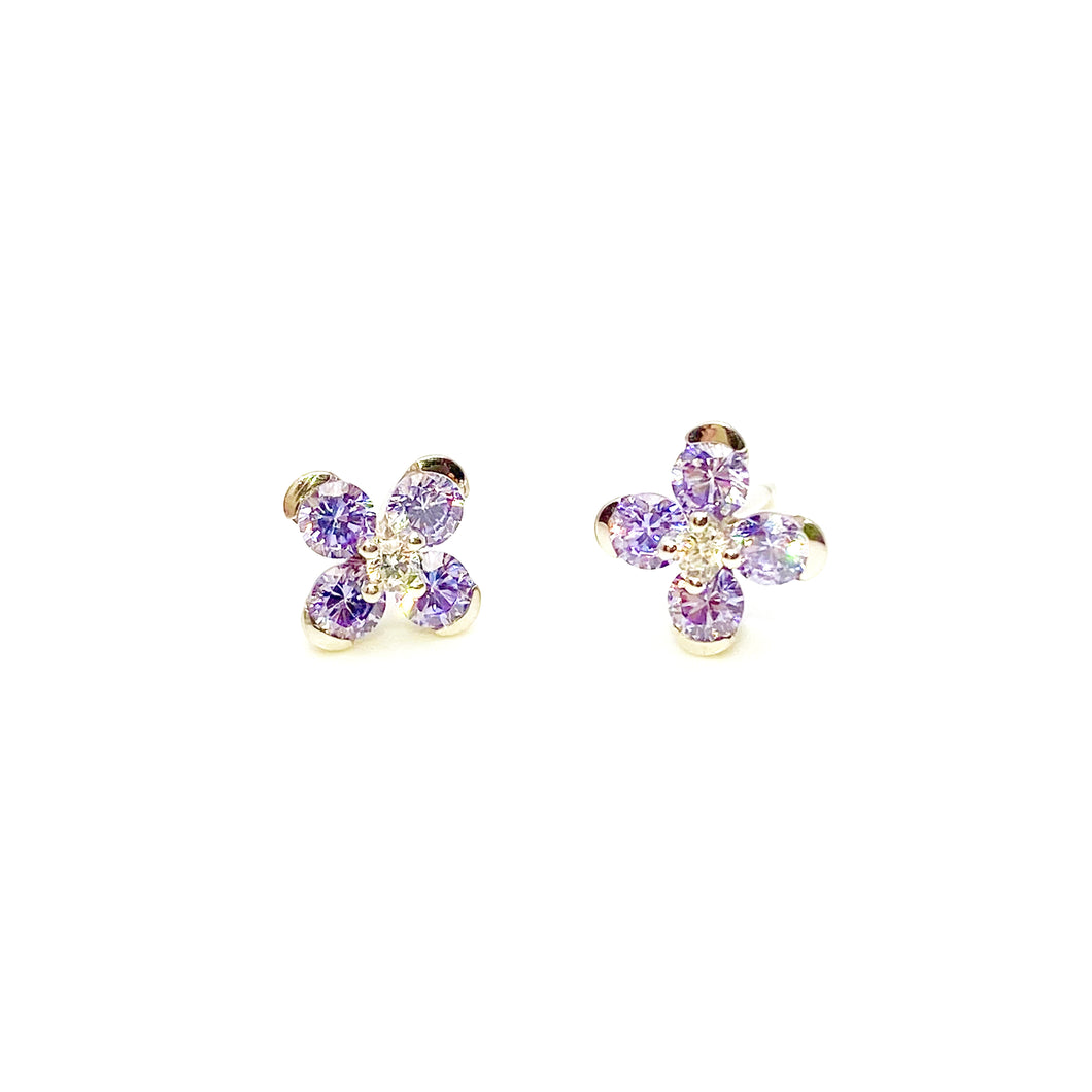 Lavender Sweet Alyssum White Gold Earrings