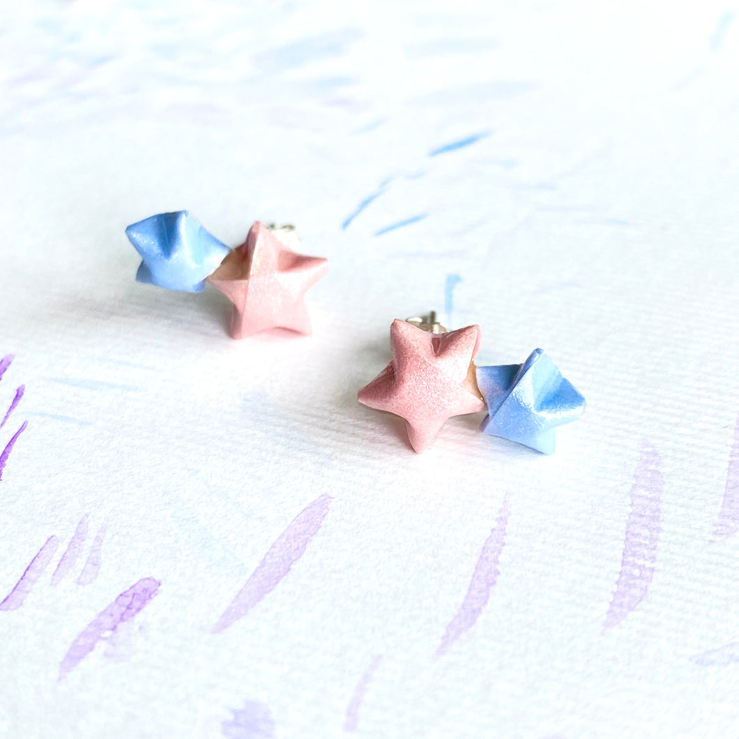 Double Lucky Star Earrings (Pink+Blue)