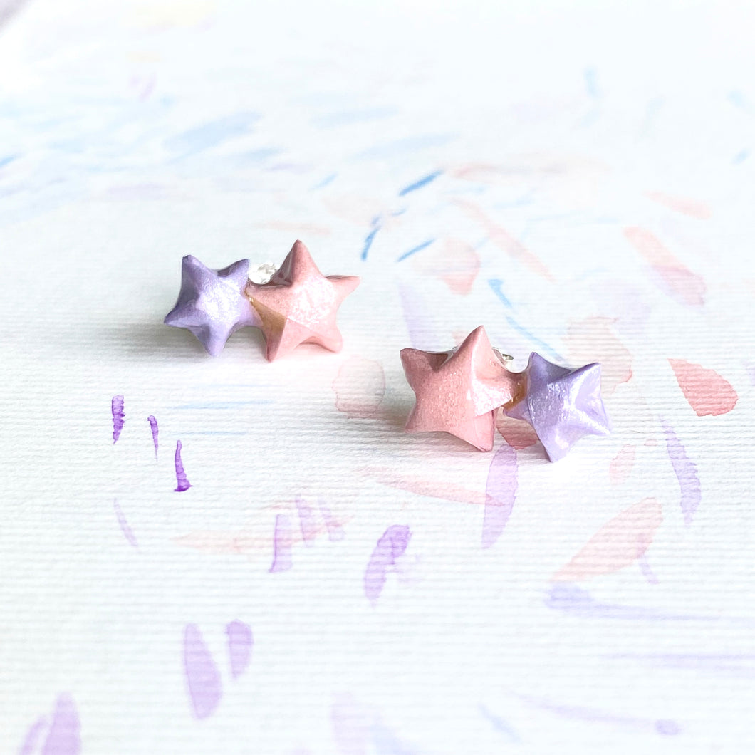 Double Lucky Star Earrings (Pink+Lavender)