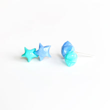 雙福星耳環(淡藍色+湖綠色)