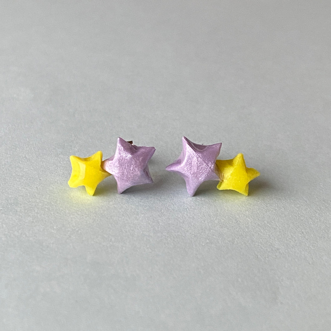雙福星耳環 (粉紅色+淡紫色)