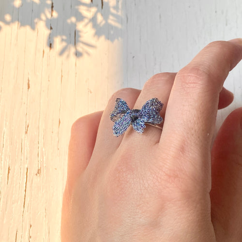 Bow Ring(Silver Blue) 蝴蝶結戒指(海藍色)