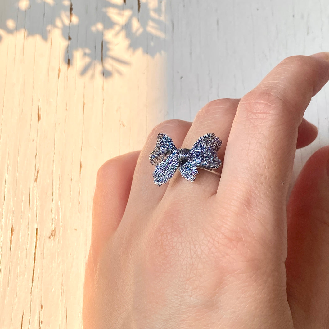 Bow Ring(Silver Blue) 蝴蝶結戒指(海藍色)