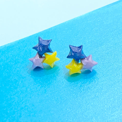 Triple Lucky Star Earrings (Starry Night)
