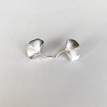 Ginkgo Matt White Gold Stud Earrings