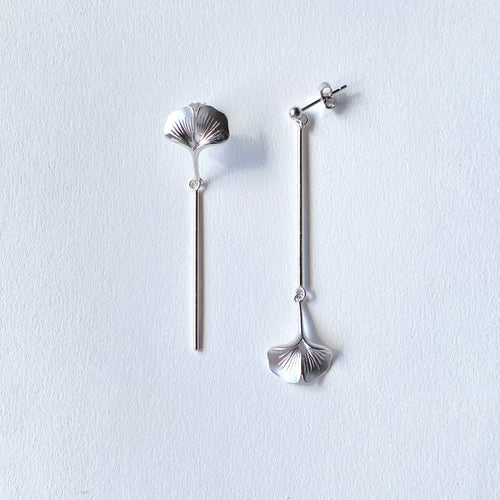 Ginkgo Matt White Gold Drop Earrings