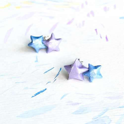 Double Lucky Star Earrings (Lavender+Blue)