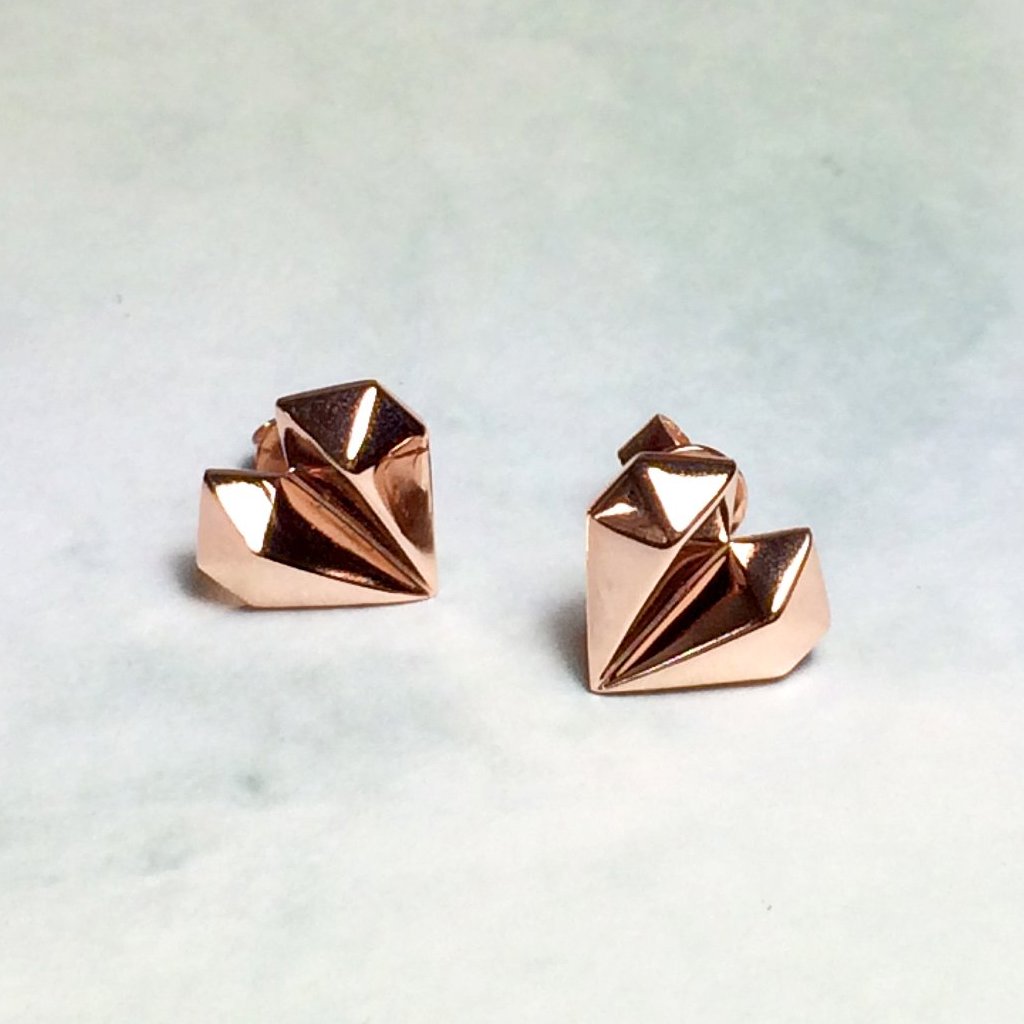 Diamond Heart 18K Rose Gold Earrings